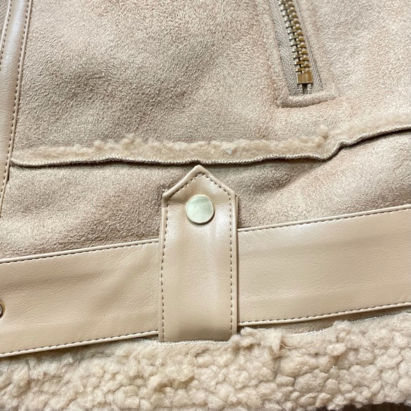 TAUPE BROWN FAUX FUR SUEDE MOTO JACKET BIKER COAT - Picture 7 of 14